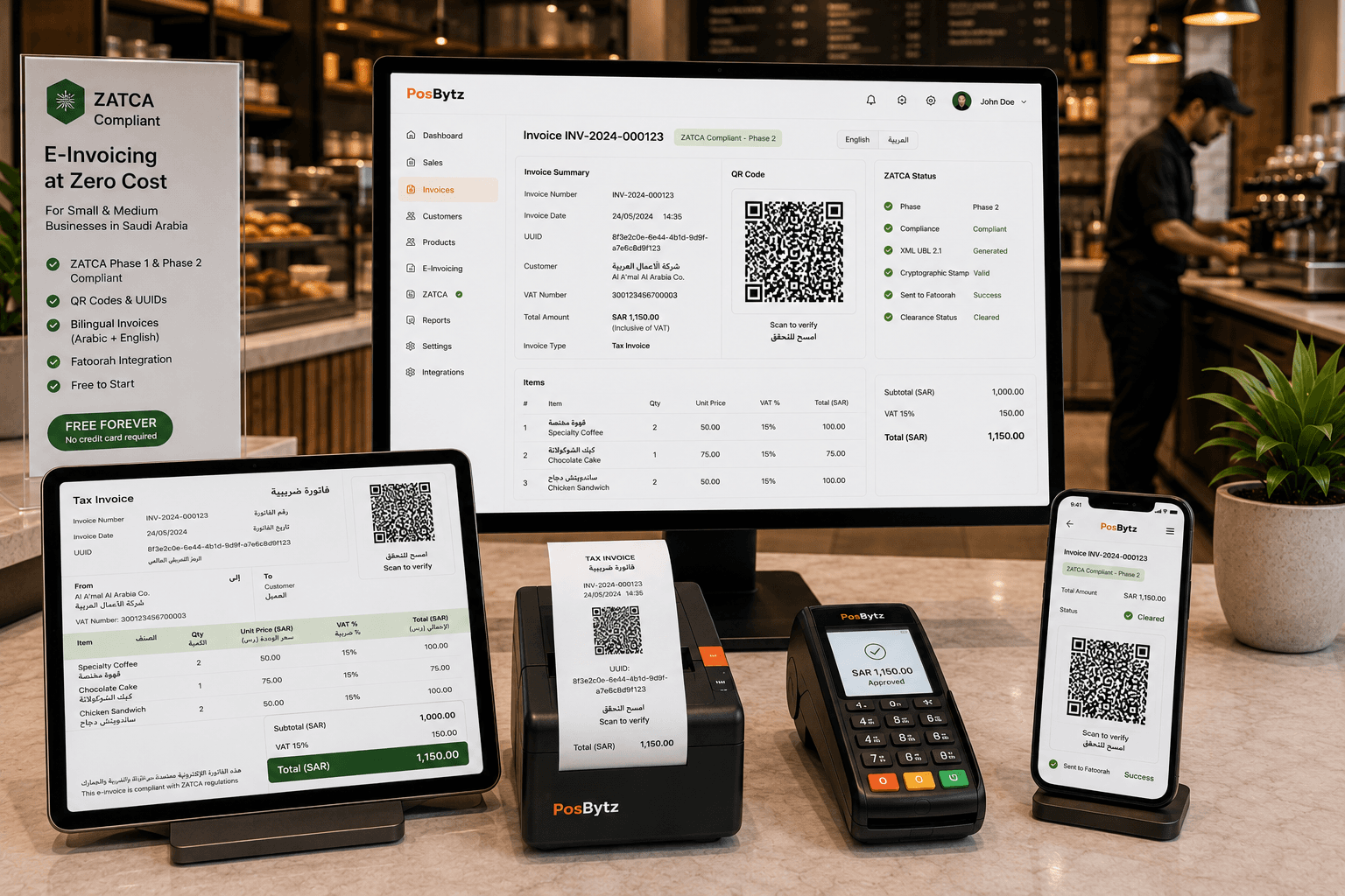 ZATCA approved e invoices with QR codes - Phase 1