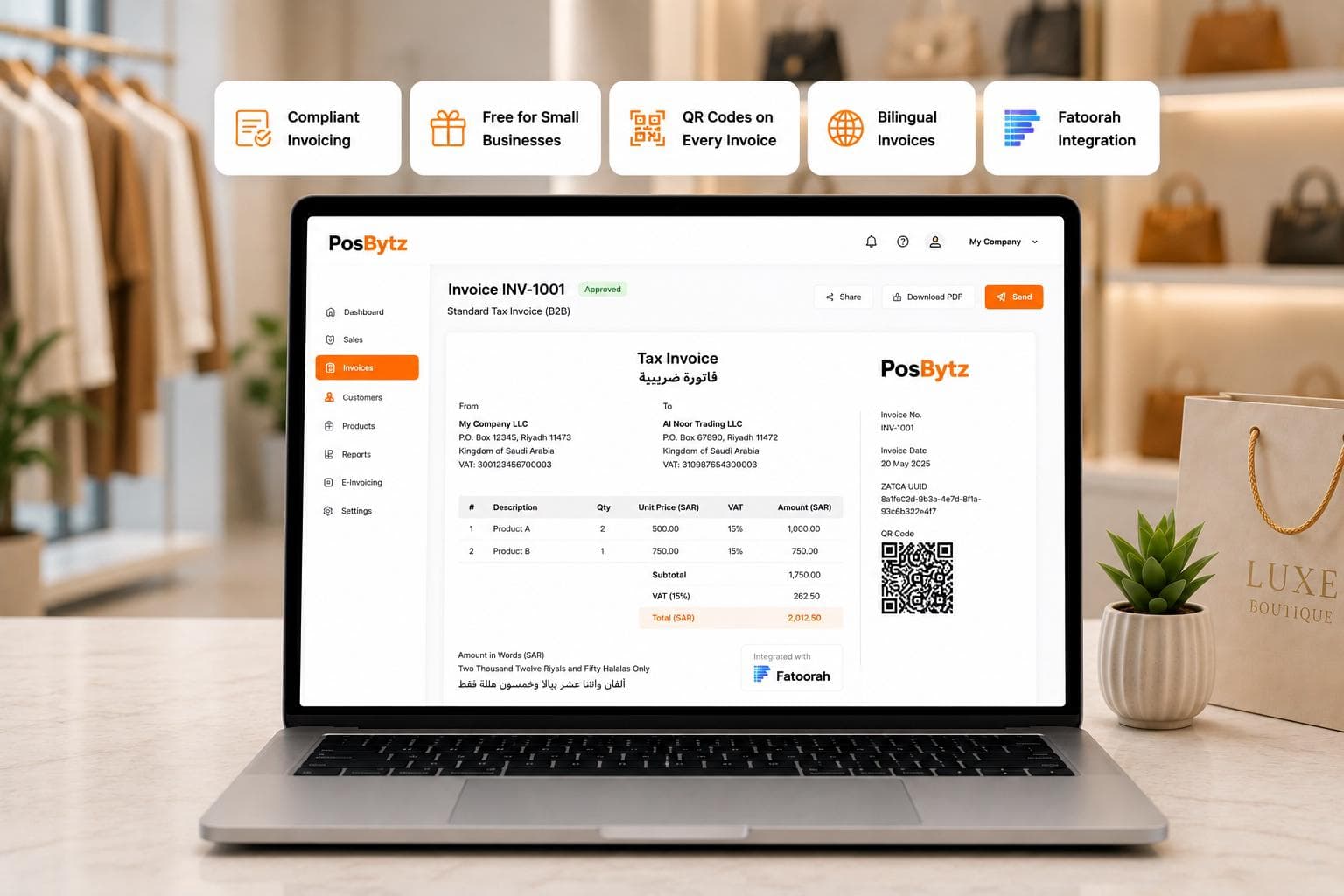 Free ZATCA-compliant e-invoicing software in Saudi Arabia with POS billing and QR code invoices
