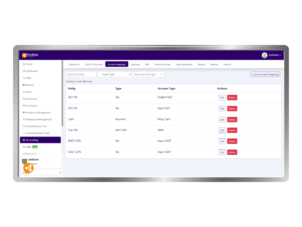 Accounts mapping