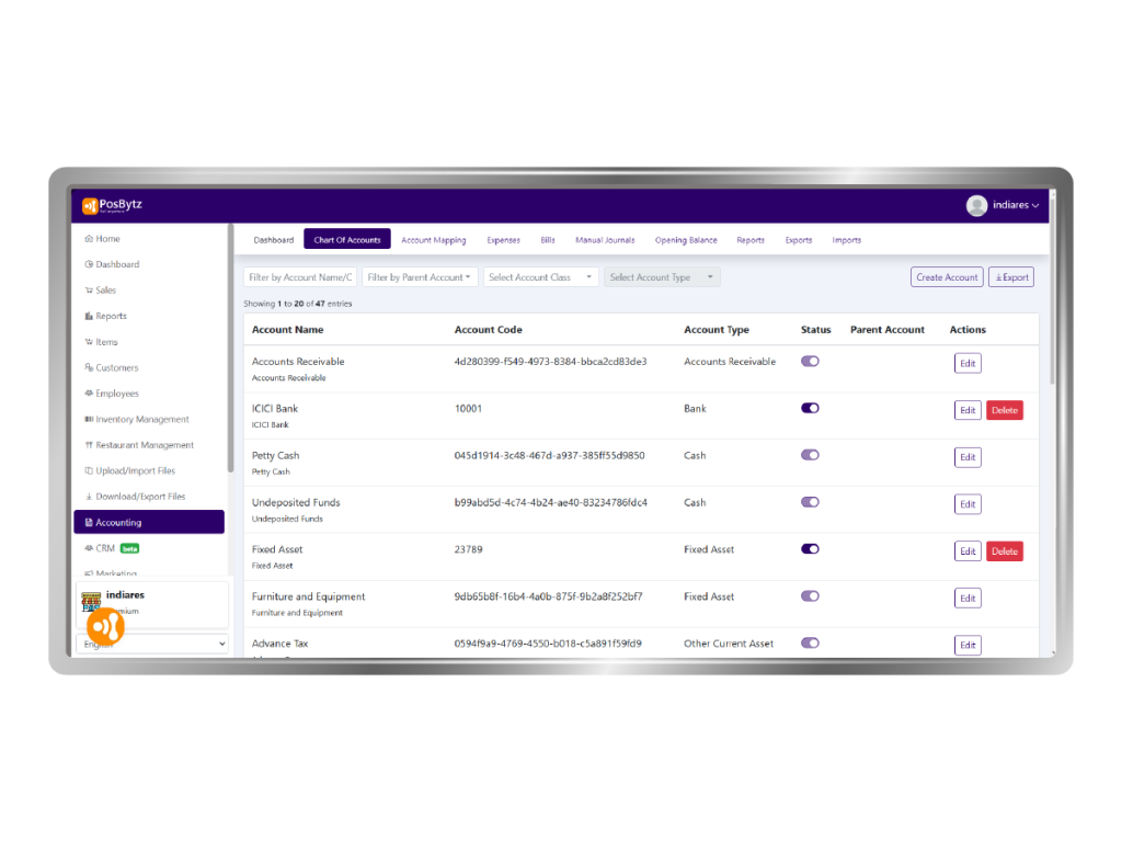 Chart of Accounts with accounting software